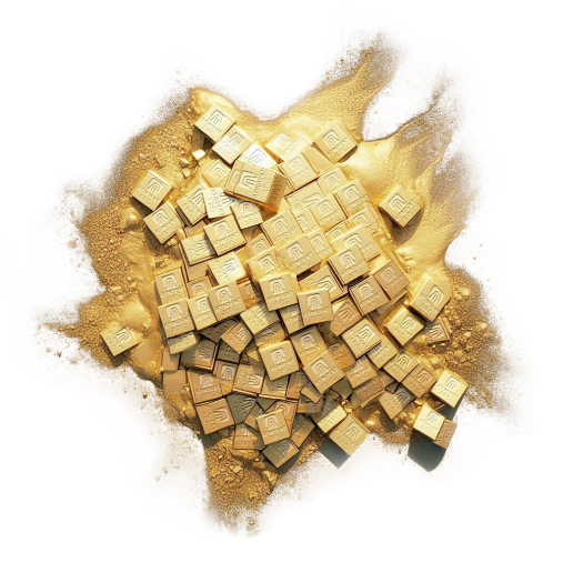 شمش های آلیاژ دندانپزشکی APG و ذرات طلا روی یک سطح